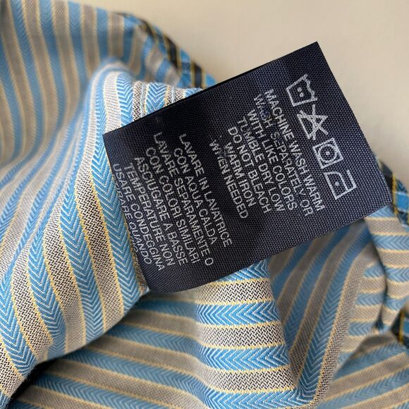 Robert Graham Button Up Shirt Men Medium Striped Blue Gray Velvet Trim Flip Cuff - Picture 15 of 16